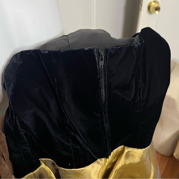 Vintage 80s De Laru Black Velvet Halter Gold Organza Skirt Mini Dress - Picture 6 of 8